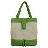 Washable coated linen tote with cowhide leather trim. Separate bottom compartment fits a pair of shoes and other travel items. Straps fit over shoulder. Interior organization pockets. Magnetic closure. Lined.