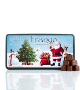 A gift that's as sweet as the season. Frango's famous milk mint chocolate -- a favorite for generations -- comes ready for giving in a collectible tin illustrated with a festive holiday scene.