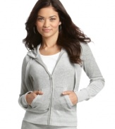 This cozy velour hoodie from Pink Rose features a fit so sumptuously soft and comfortable, you'll never want to take it off!