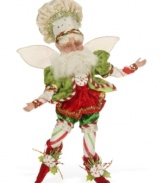 Step into a magical candy land with the Peppermint Dreams fairy from Mark Roberts. Sugary red, white and green accents render this figurine ridiculously festive. Bendable arms and legs mean you can sit or stand him just about anywhere.