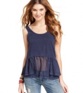 Cute with your favorite jeans, Tommy Girl's tiered-peplum top earns five stars for its effortless and playful style.