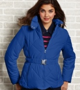 Stay insulated during colder months in Krush's quilted puffer coat! Sports a removable faux-fur-trimmed hood plus an elastic belt for nipped-in style.