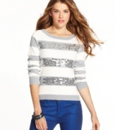 No need to have the winter style blues! Wake-up your cold-weather closet with Sweater Project's striped, sequin-adorned layer.