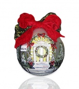 An oversized glass globe is individually handpainted with the image of a welcoming holiday doorway. 6 diam. Imported 