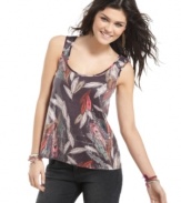 Stand out in a glaze of sequins with this feather print top from Fire!