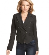 Give your everyday look a military finish with this chic, double-breast blazer from Guess?.