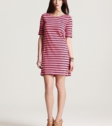 Navy and neon stripes deliver trend-right style in an easy silhouette with this lightweight Theory dress, rendered in spring-perfect cotton.