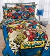 Wham! Pow! This Marvel comforter set makes bedtime an adventure with bold, comic book graphics and favorite superheroes, including Spiderman, Captain America, Thor and Ironman.