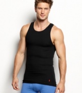 So soft, you'll never want to go without one. New combed ring-spun cotton tank features soft ribbed construction, a classic fit and polo player logo at left hip. Styles: #RA09WH, white; #RA18G9, andover heather; #RA18UV, black.