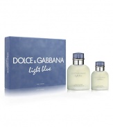 Dolce & Gabbana Light Blue Pour Homme is a tribute to the sea and sensuality of the Mediterranean - a destination that is the perfect playground for seduction. Experience the essence of an Italian summer with top notes of juniper, bergamot, frozen grapefruit and Sicilian mandarin. The heart captures the radiance of living with Sichuan pepper, rosemary and rosewood. It embraces a masculine base of incense, muskwood and oak. Set contains 4.2 oz. Eau de Toilette and 1.3 oz. Eau de Toilette.