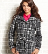 Slip into Dollhouse's wool-blend coat for an outdoor look that's modern and polished. Plaid-print is great for making a bold style statement!