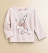 She'll want to hop down the bunny trail when she's wearing this precious tee with satin bow, back buttons and rabbit print.CrewneckLong sleevesBack buttons95% cototn/5% elastaneMachine washImported Please note: Number of buttons may vary depending on size ordered. 