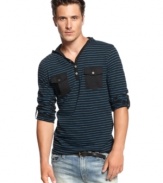 Lighten your layered look this summer with this y-neck striped hoodie from INC International Concepts.