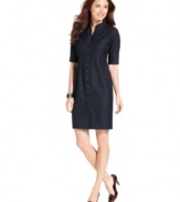 Dark denim gets a turn as this sleek dress from T Tahari. (Clearance)