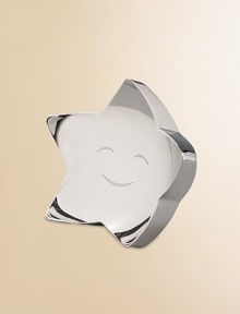 Made of exceptionally lustrous 18/8 stainless steel, this perfect shower gift caters as much to parents' aesthetics as baby's needs. The treasures inserted through the coin slot may be released at any time using a removable rubber stopper on the bank's bottom. From the Nambé Baby Collection 18/8 stainless steel 7 diam. Wipe clean Imported 