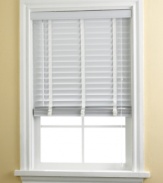 From the kitchen to the study, every room in your home gets an instant style uplift with the addition of distinguished faux-wood blinds. Featuring generously sized 2 panels with the look and texture of real wood, accented by three wide ladder strings. Just turn the control wand to adjust blind angle and pull attached strings to adjust the height. Includes valance.