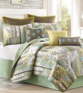 Bohemian rhapsody! Give your bed an abstract makeover with this reversible Boho Chic coverlet from Echo. A statement-making earth tone color palette is the focal point, while the quilted texture provides bedded bliss.