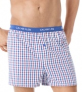 Some color underneath it all. These boxers from Calvin Klein have the freedom of movement you enjoy in a slimmer fit more in-line with modern fitting pants.