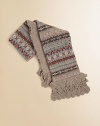 A versatile double-faced scarf is knit from a soft blend of cotton and wool yarns in a classic Fair Isle pattern that features pretty pointelle ruffles.44 X 680% cotton/20% woolHand washImported