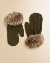 These classic knit mittens are crafted in a cozy blend of wool and cashmere yarn and finished with a plush fur cuff.Faux fur trimWool/CashmereHand washImported
