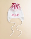 Cozy and warm in soft cotton, made just for her, with convenient ear flaps.Polka dot patternTie closureCottonHand or machine washMade in USAFOR PERSONALIZATION Select a quantity, then scroll down and click on PERSONALIZE & ADD TO BAG to choose and preview your personalization options. Please allow 2 to 3 weeks for delivery. 