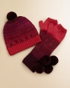 Soft and warm, with a cheery Nordic pattern and big bobbly pompom. Pretty color palette80% wool, 20% cashmereDry cleanImported