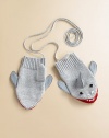 Cut from a soft wool blend, these shark-inspired mittens are as cute as they are cozy. Loss-prevention string50% wool/50% acrylicHand washImported