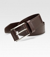 A smooth leather classic is finished with a brushed metal buckle. Brushed silver zinc buckle About 1½ wide Imported 