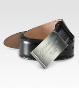 Sleek design of fine calfskin leather with engraved metal buckle.About 1½ wideMade in Italy