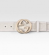 Signature GG-plus fabric belt with an interlocking gold buckle. About 1½ wide Made in Italy 