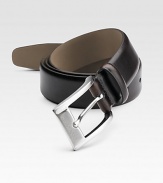 A smooth leather dress style finished with a polished brass buckle. About 1¼ wide Made in Italy 