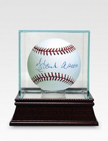 Though Henry Aaron's Hall of Fame career is often defined by his 755 career home runs, the story of Hammerin' Hank's baseball life runs much deeper. Aaron was a dominant all-around player during his time with the Braves and Brewers and remains one of the most collectible athletes of his generation. This baseball is hand signed by Aaron on the ball's sweet spot, an area reserved for autographs from the game's very best players. Though Henry Aaron's Hall of Fame career is often defined by his 755 career home runs, the story of Hammerin' Hank's baseball life runs much deeper. Aaron was a dominant all-around player during his time with the Braves and Brewers and remains one of the most collectible athletes of his generation. This baseball is hand signed by Aaron on the ball's sweet spot, an area reserved for autographs from the game's very best players.