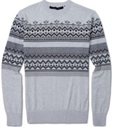 Sean John turns Fair Isle patterns into a graphic print on this cotton-blend pullover.