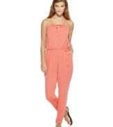 Planet Gold elevates slouchy style to trend-right heights with this harem pants jumpsuit! Pairs perfectly with cute sandals for a look that flaunts the two big C's: comfy and chic!