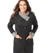 Go for easy style on crisp days with this chic coat from J Jones New York. A simple silhouette in a soft wool blend makes it a  match with tall boots and a structured bag.