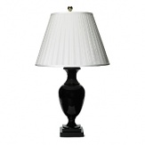 Stately and splendid, this lamp, fashioned in black acrylic with gold finish brings a resplendent quality to any room.