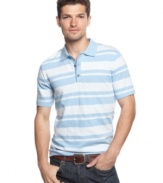 Go wide. Score easy style points with this wide-striped polo shirt from Alfani.