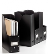 Catalog your interests. These heavy-duty magazine organizers make it easy to sort and organize your favorite reading material. A metal-framed ID card on the outside front of each is a quick way to know what waits inside. 1-year warranty.