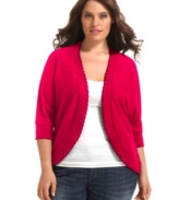 AGB's three-quarter sleeve plus size cardigan is an essential layering piece for all your sleeveless styles.