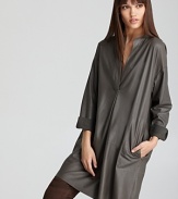 Fashioned in luxurious leather, this Vince dress exudes cutting-edge modernity for downtown cool.