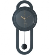 A modern take on the classic pendulum clock, this graceful timepiece from Opal Clocks combines clean lines in a sophisticated palette of black, gray and gold.