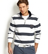 Set sail for great nautical style with this preppy half-zip shirt from Nautica.