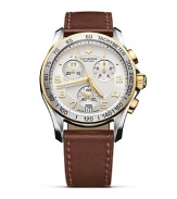 Victorinox's classic chronograph boasts an old-school sensibility with a dash of Swiss-made intelligence. Strap on this brown leather trimmed timepiece to add a smart touch to tailoring.