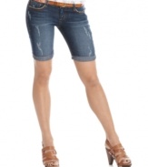 Score a perfectly distressed look for warm weather occasions with these cuffed bermuda shorts from Rewash!