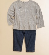 Add some sparkle with this signature print design. Crew neck Pleated shoulders Long sleeves Back snap buttons Cotton Machine wash Imported Please note: Number of buttons/snaps may vary depending on size ordered. 
