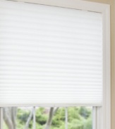 Get a custom look at an affordable price with the Easy Touch® Fabric Pleated Shade. Just cut to your desired measurements and shades filter light and help provide insulation to promote energy efficiency. Optimum for safety, these cordless shades glide up and down at the touch of a button. Inside/outside mount.