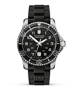 Black is back. Make a sleek style statement with this all-black watch from Swiss Army.