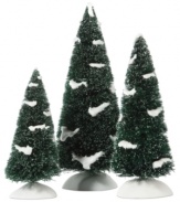 Plant a few pine trees in your Department 56 village to paint a complete holiday picture. Thick clumps of snow add seasonal cheer.