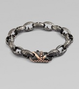 Modern update, enhanced by exquisite details define this rhodium and rose gold plated steel bracelet with brushed matte finish.From the UK CollectionSteelLength, about 9Lobster clasp closureImported