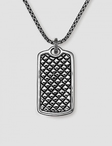 A woven texture in fine sterling silver. Includes 26 silver chain 1W X 1½H Made in USA A woven texture in fine sterling silver. Includes 26 silver chain 1W X 1½H Made in USA